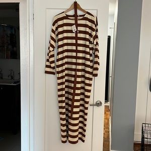 Tory Burch Jersey striped dress. Cream & Chestnut color. Sz Medium